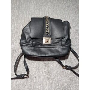 Ald Backpack Faux Leather Black Womens Purse Bag‎ Gold Trim Hardware